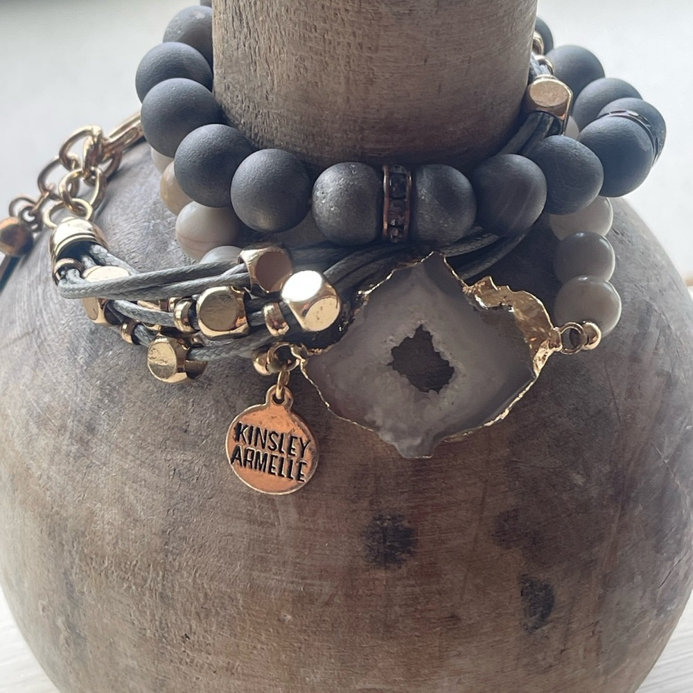 Kinsley Armelle Druzy Stone Bracelet Lot – Set of 3, Geode & Beaded Stretch